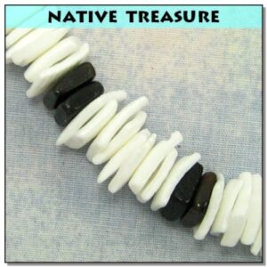 Native Treasure 16" Mens and Womens Summer Beach Surfer Necklace From the Philippines, White Rose Clam Chips Ark Shells with Real Black Clam Chips Accents