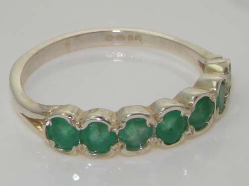 925 Sterling Silver Natural Emerald Womens Band Ring - Sizes 4 to 12 Available