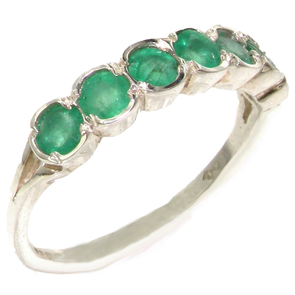 925 Sterling Silver Natural Emerald Womens Band Ring - Sizes 4 to 12 Available