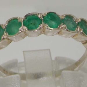 925 Sterling Silver Natural Emerald Womens Band Ring - Sizes 4 to 12 Available