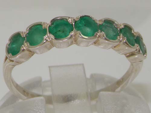 925 Sterling Silver Natural Emerald Womens Band Ring - Sizes 4 to 12 Available