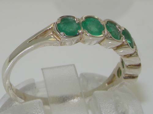 925 Sterling Silver Natural Emerald Womens Band Ring - Sizes 4 to 12 Available