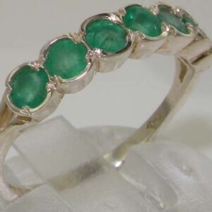 925 Sterling Silver Natural Emerald Womens Band Ring - Sizes 4 to 12 Available