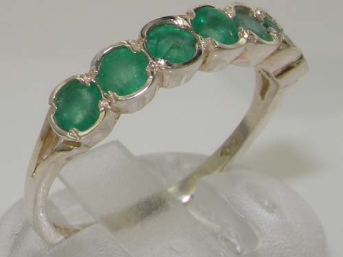 925 Sterling Silver Natural Emerald Womens Band Ring - Sizes 4 to 12 Available