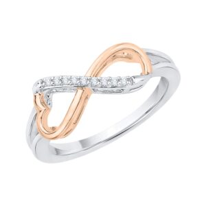 KATARINA Heart Shaped Infinity Diamond Ring in Sterling Silver Two Tone (1/20 cttw, J-K, I1-I2) (Size-8)