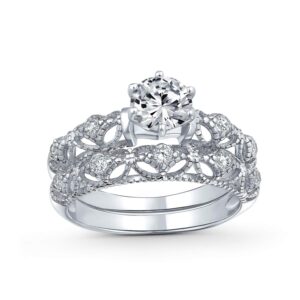 Bling Jewelry Silver Vintage Style .75ct CZ Engagement Wedding Ring Set ,5