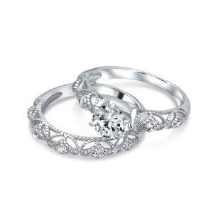 Bling Jewelry Silver Vintage Style .75ct CZ Engagement Wedding Ring Set ,5