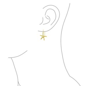 Fashion Nautical Tropical Beach Large Starfish Dangle Drop Threader Earrings For Women Fish Hook Wire 14K Gold Plated