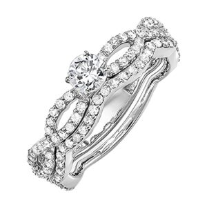 Dazzlingrock Collection 1.00 Carat (Cttw) 14K Round Diamond Women Engagement Ring Set, White Gold, Size 9