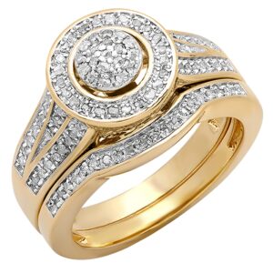 dazzlingrock collection 0.50 carat (ctw) 18k yellow gold plated sterling silver white diamond round women engagement ring set 1/2 ct, size 7