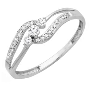 dazzlingrock collection 0.20 carat (cttw) round white diamond women 3 stone promise ring 1/5 ct, 10k white gold, size 6.5