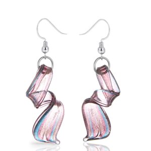 BESHEEK Handmade Murano Inspired Gorgeous Artist Made Pink Purple Blue Twist Glass Dangle Earrings | Handcrafted Blown Hypoallergenic Artisan Lampwork Italian Style Jewelry (Twist)