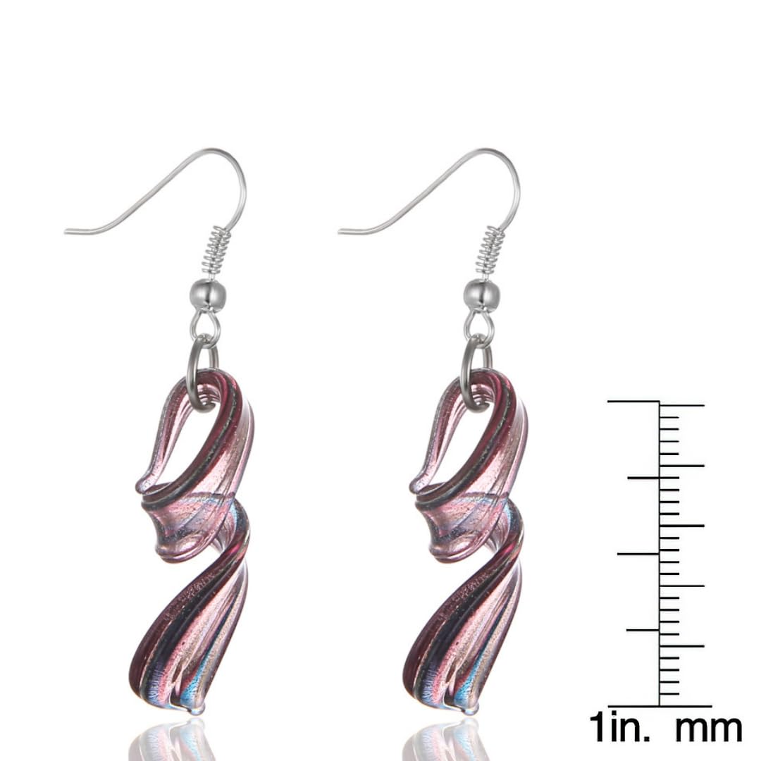 BESHEEK Handmade Murano Inspired Gorgeous Artist Made Pink Purple Blue Twist Glass Dangle Earrings | Handcrafted Blown Hypoallergenic Artisan Lampwork Italian Style Jewelry (Twist)