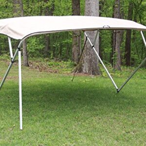 TAN/Beige Square Tube Frame VORTEX 4 Bow Pontoon/Deck Boat Bimini TOP 12' Long, 91-96