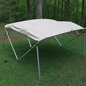 TAN/Beige Square Tube Frame VORTEX 4 Bow Pontoon/Deck Boat Bimini TOP 12' Long, 91-96