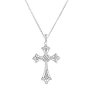 amazon essentials sterling silver diamond accent cross pendant necklace, 18" (previously amazon collection)