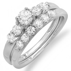 Dazzlingrock Collection 1.00 Carat (Cttw) 14k Round Diamond Women 5 Stone Engagement Ring Set 1 CT, White Gold, Size 5