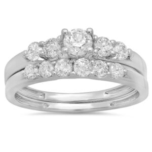 Dazzlingrock Collection 1.00 Carat (Cttw) 14k Round Diamond Women 5 Stone Engagement Ring Set 1 CT, White Gold, Size 5