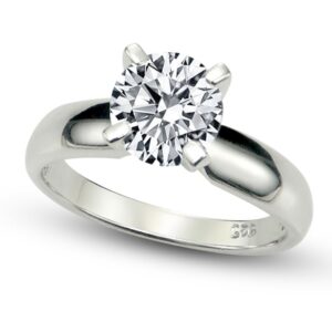 sz 8 sterling silver cubic zirconia solitaire 1.25 carat tw round cut 4-prong set cz engagement ring