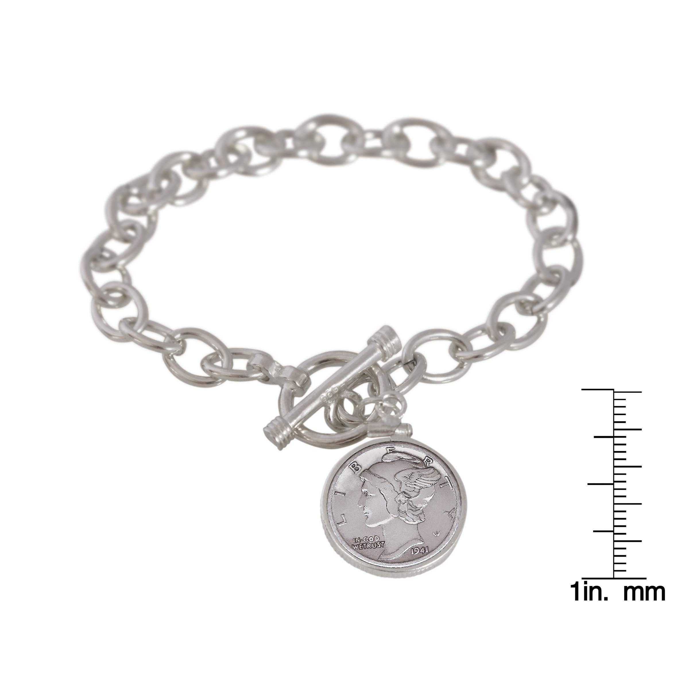 American Coin Treasures Sterling Silver Mercury Dime Toggle Bracelet