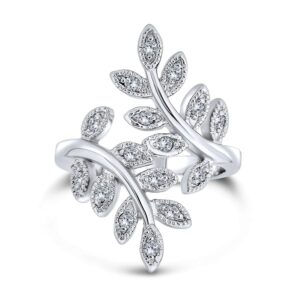 bling jewelry nature ivy vine leaf fashion statement ring for women cubic zirconia pave cz bypass silver plated brass