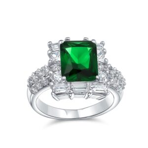 Bling Jewelry Simulated Emerald CZ Engagement Ring Rhodium Plated,Size:6