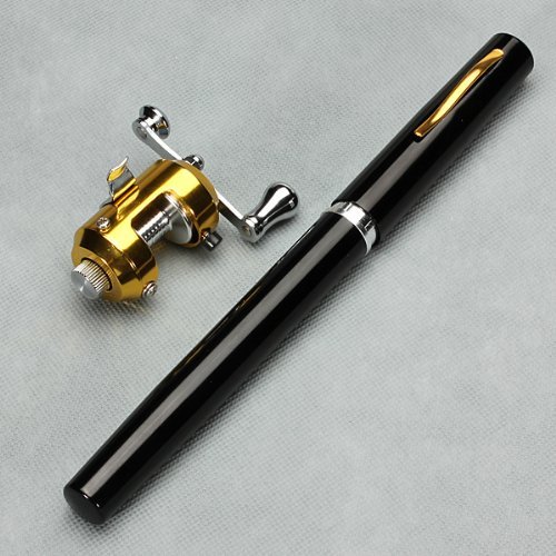 G Ganen 38inch Mini Portable Pocket Aluminum Alloy Fishing Rod Pen Great (Black)