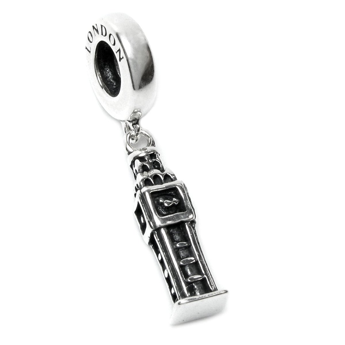 Queenberry Landmark Series Sterling Silver London Big Ben Dangle European-style Bead Charm