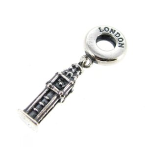 Queenberry Landmark Series Sterling Silver London Big Ben Dangle European-style Bead Charm