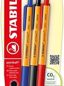 STABILO Ballpoint Pen pointball - Pack of 3 - Blue, Black, Red