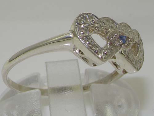 LetsBuyGold 925 Sterling Silver Natural Sapphire Womens Sweetheart Ring - Sizes 4 to 12 Available