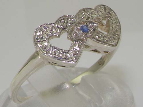 LetsBuyGold 925 Sterling Silver Natural Sapphire Womens Sweetheart Ring - Sizes 4 to 12 Available