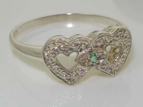 925 Sterling Silver Natural Emerald Womens Sweetheart Ring - Sizes 4 to 12 Available