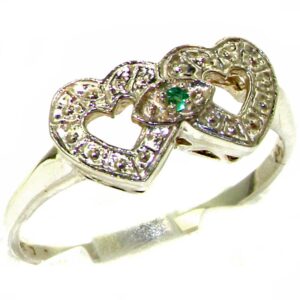 925 Sterling Silver Natural Emerald Womens Sweetheart Ring - Sizes 4 to 12 Available