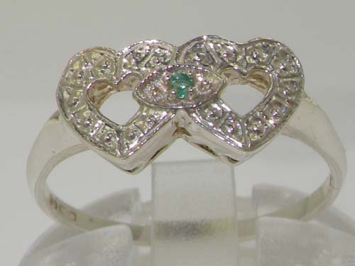 925 Sterling Silver Natural Emerald Womens Sweetheart Ring - Sizes 4 to 12 Available