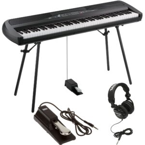 korg sp-280 bk digital piano 88 key weighted hammer action w/ stand, sustain pedal, headphones