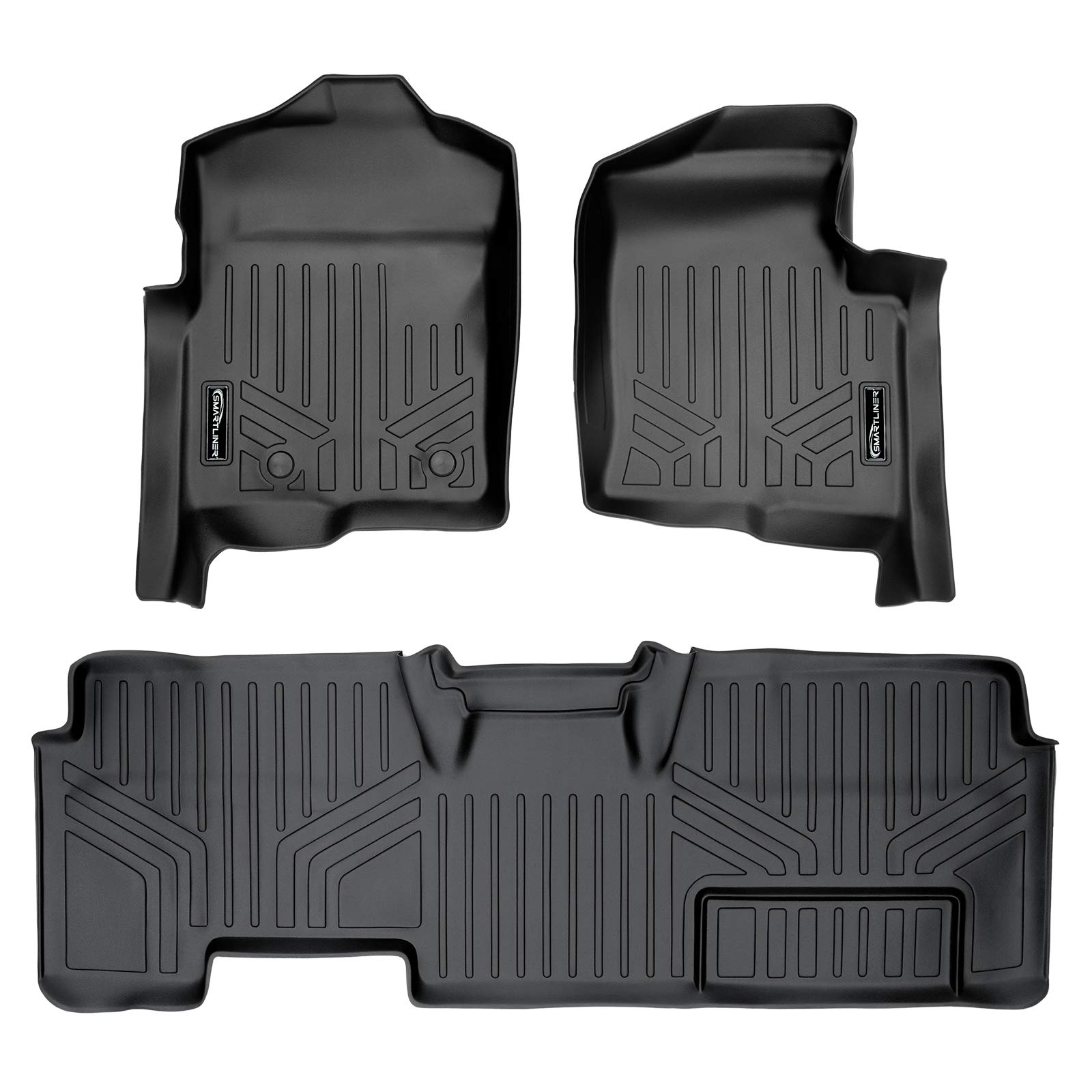 MAXLINER Custom Fit Floor Mats 2 Row Liner Set Black Compatible with 2011-2014 Ford F-150 SuperCab Non Flow Center Console