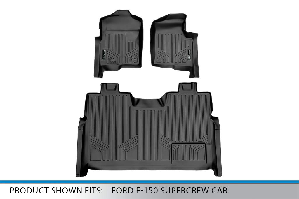 MAXLINER Custom Fit Floor Mats 2 Row Liner Set Black Compatible with 2011-2014 Ford F-150 SuperCrew Cab