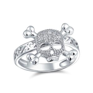 Bling Jewelry Skull Crossbones Ring 925 Sterling Silver Filigree Band,Clear,5