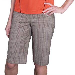 Monterey Club Women's Plaid Bermuda Golf Shorts #2816 (Coconut/Papaya, Size:6)