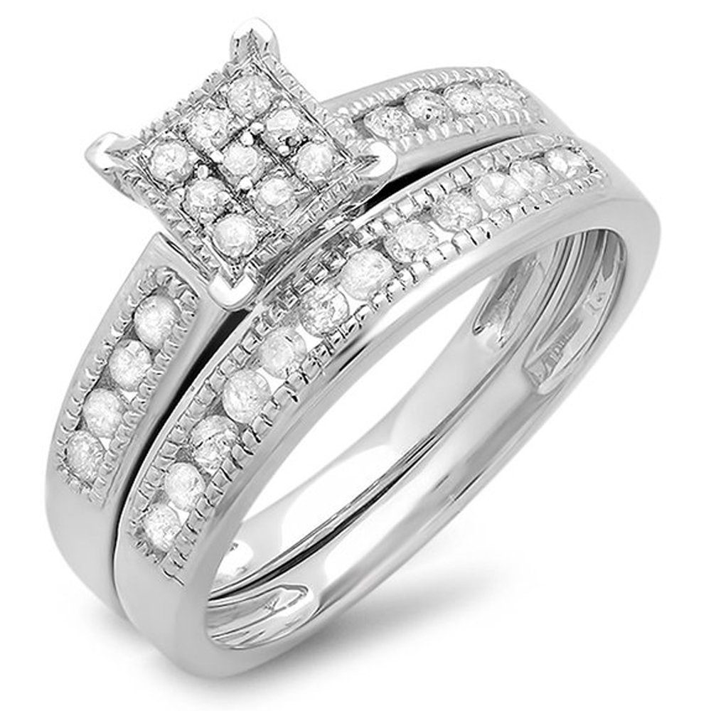 Dazzlingrock Collection 0.50 Carat (Cttw) Sterling Silver Round White Diamond Women Engagement Ring Set 1/2 CT, Size 7.5