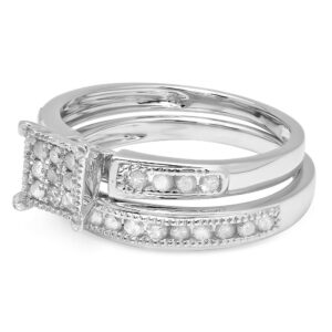 Dazzlingrock Collection 0.50 Carat (Cttw) Sterling Silver Round White Diamond Women Engagement Ring Set 1/2 CT, Size 7.5