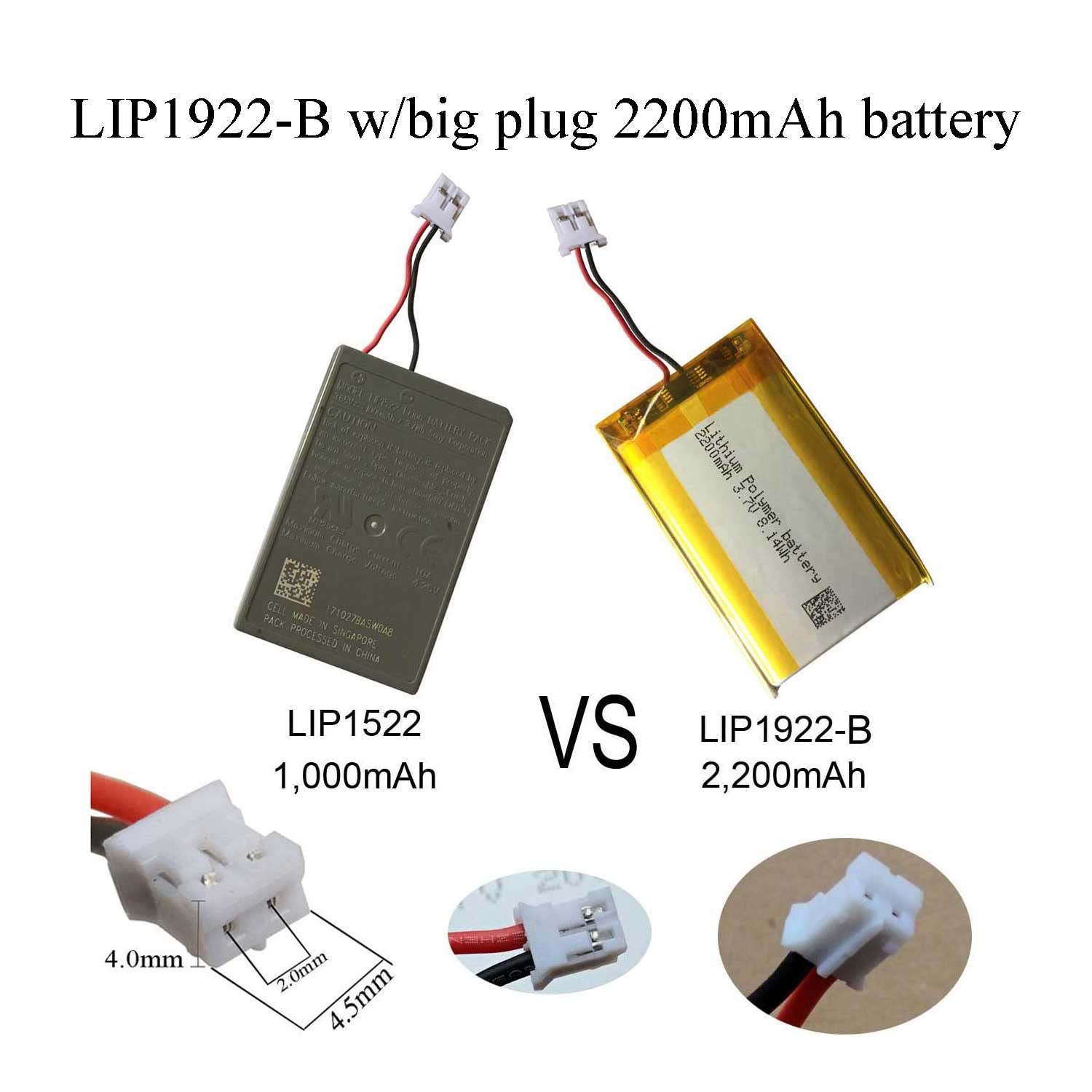 AOLIKES (Lip1922-B + Lip1922-S) 2200mAh Replacement Battery for Sony Ps4 Cuh-zct1u and Cuh-zct2u Wireless Controllers - Pack of 2