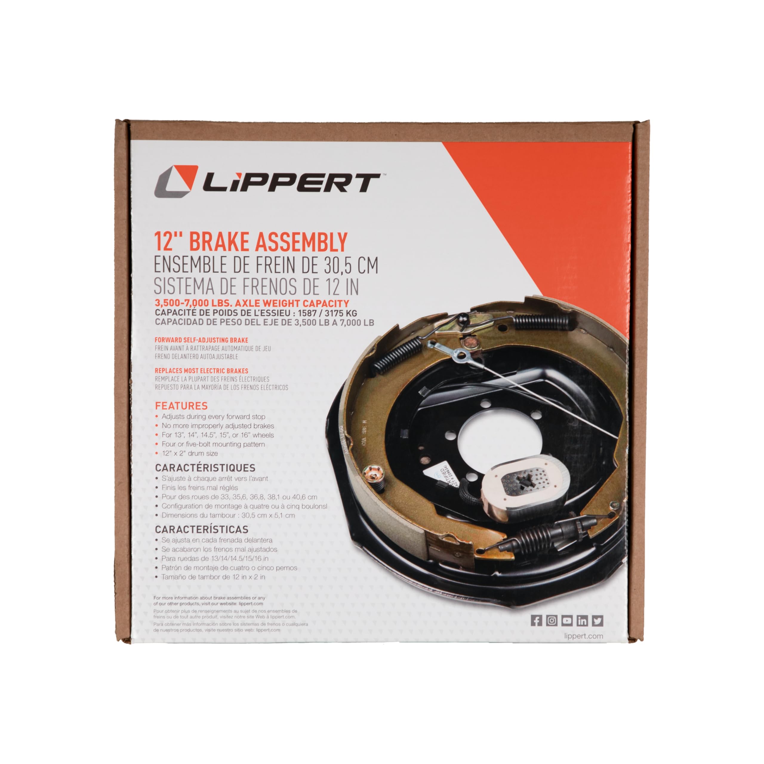 Lippert Forward Self-Adjusting Brake Assembly for Left Side 12" x 2", 3500-7,000 lbs. Capacity, for 14.5", 15", 16" Wheels - 296651