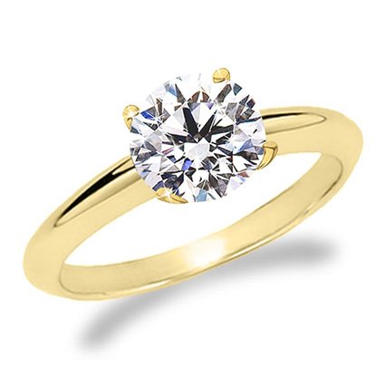 Houston Diamond District - Near 1 Carat Carat Round Cut Diamond Solitaire Engagement Ring 14K Yellow Gold 4 Prong (K, I2, 0.85 c.t.w)