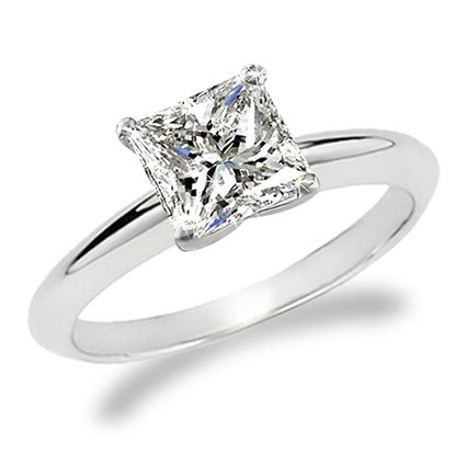 1 1/4 Carat Princess Cut Diamond Solitaire Engagement Ring 14K White Gold (I-J, SI2-I1 1.25 c.t.w) Very Good Cut