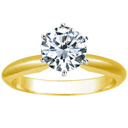 Houston Diamond District 1/2 Carat Round Cut Diamond Solitaire Engagement Ring 14K Yellow Gold 6 Prong (K, I2, 0.5 c.t.w) Very Good Cut