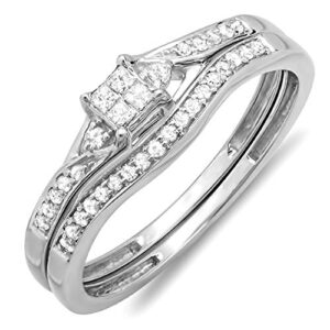 dazzlingrock collection 0.25 carat (cttw) 10k princess & round diamond women promise ring set with 1/4 ct, white gold, size 7.5