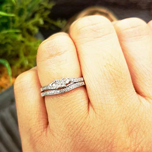 Dazzlingrock Collection 0.25 Carat (Cttw) 10k Princess & Round Diamond Women Promise Ring Set with 1/4 CT, White Gold, Size 7.5