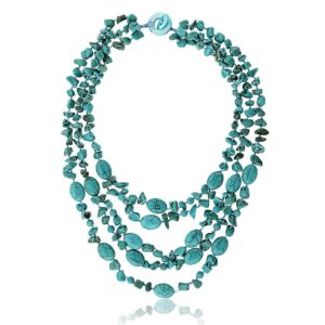 Gem Stone King Handmade Multi-strand Beaded Chunky Simulated Turquoise Necklace for Women, 20 Inches Long Green Western Jewelry with Toggle Clasp